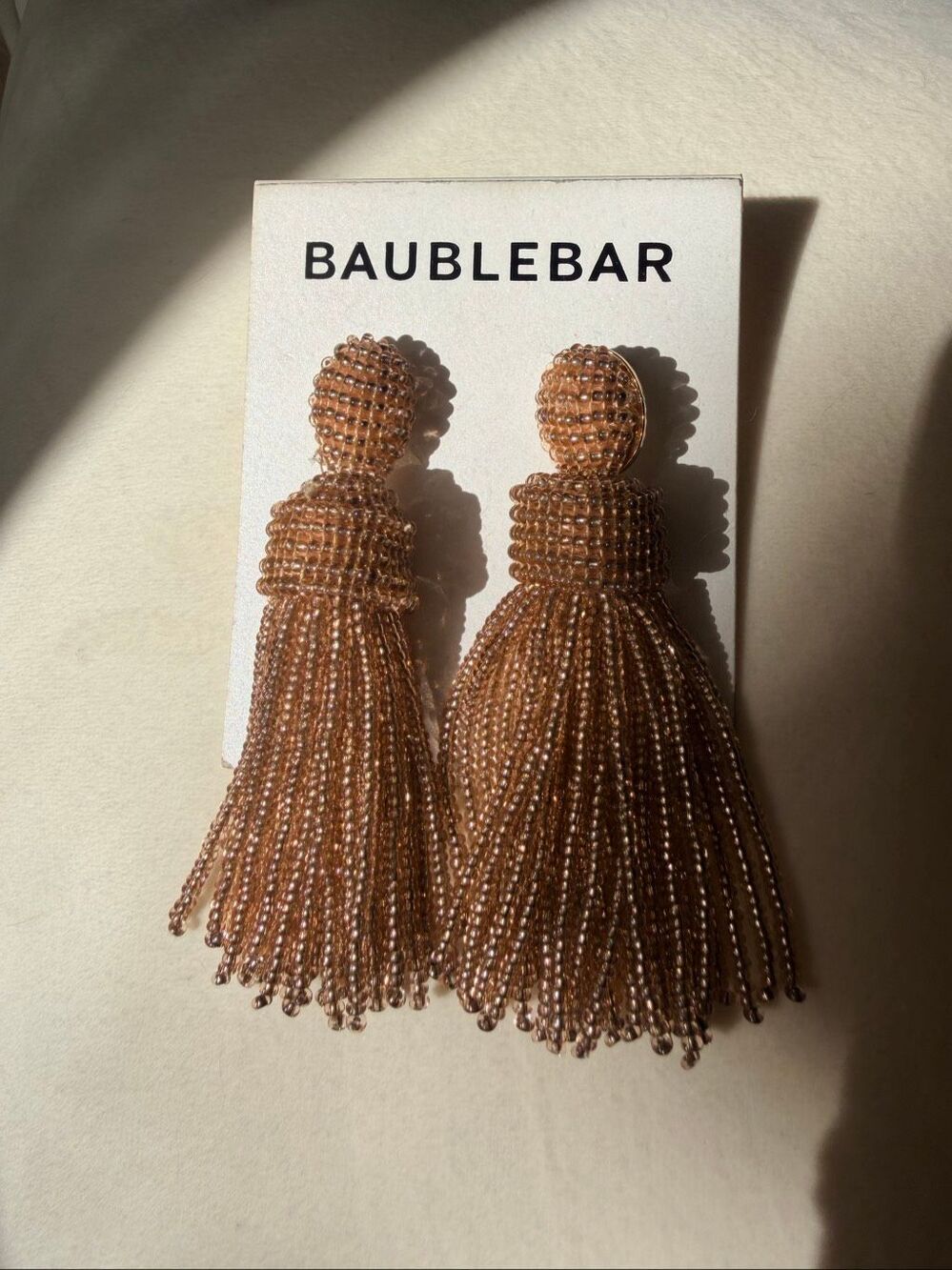 BaubleBar Light Brown Beaded Tassel Statement Drop Earrings